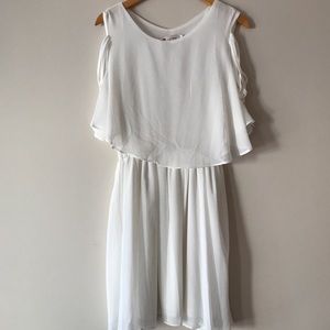 White Chiffon Layered Dress with Lace Sleeves